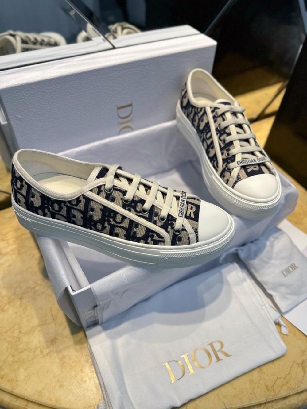 Women’s Navy & White Low-Top Sneakers